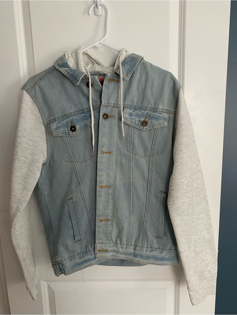Brooklyn Cloth Light Blue Denim & Heather Gray Hooded Bomber Jacket